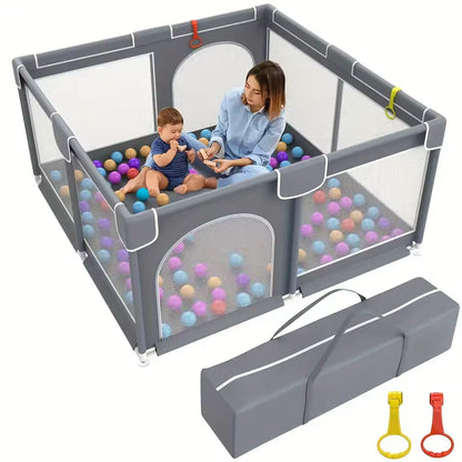 Uanlauo Beige Small Baby Playpen - 50x50in Playpen for Babies and Toddlers, Safe Indoor Play Pen, Baby Pen with Storage Bag and Breathable Mesh