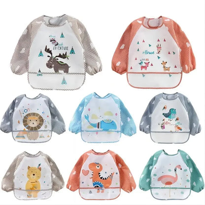 For1-3Year Baby Long Sleeve Scarf Waterproof Toddler Art Smock Feeding Bib Apron Pocket Infant Boys Girls Burp Cloth Banana Bibs