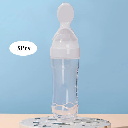 90ml/3oz Baby Silicone Spoon Feeder,Rice Paste Silicone Bottle,Squeeze Food Feeder for Infant-Perfect for Outside and Home