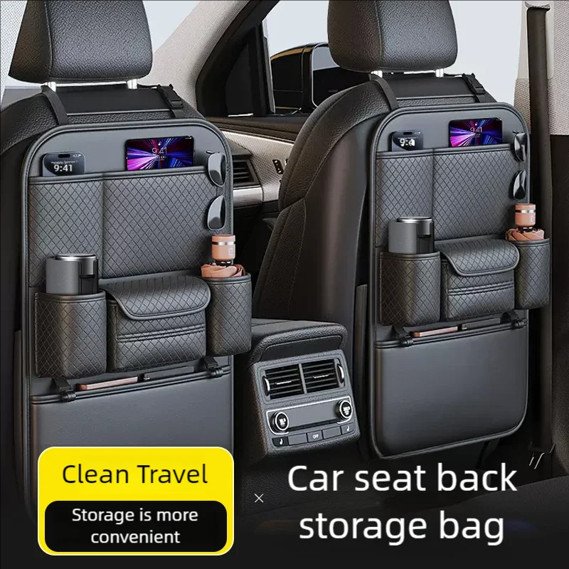 Seat Back Protector + Large Capacity Pocket Storage Organizer,Preventing the Impact of Children Stepping on the Seat Backrest (Black)