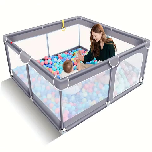 Uanlauo Beige Small Baby Playpen - 50x50in Playpen for Babies and Toddlers, Safe Indoor Play Pen, Baby Pen with Storage Bag and Breathable Mesh