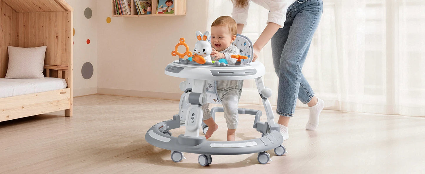 Safety-Enhanced 4-In-1 Grow-With-Me Baby Walker & Play Center - Adjustable 8 Heights, Anti-Tip Base, 8 Silent Brake Wheels