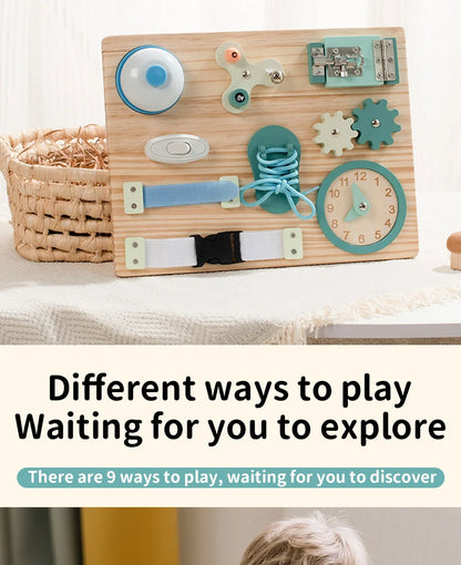 Montessori Busy Board for Toddlers Wooden Activity Sensory Board for Fine Motor Skills Travel Educational Learning Toys for Kid