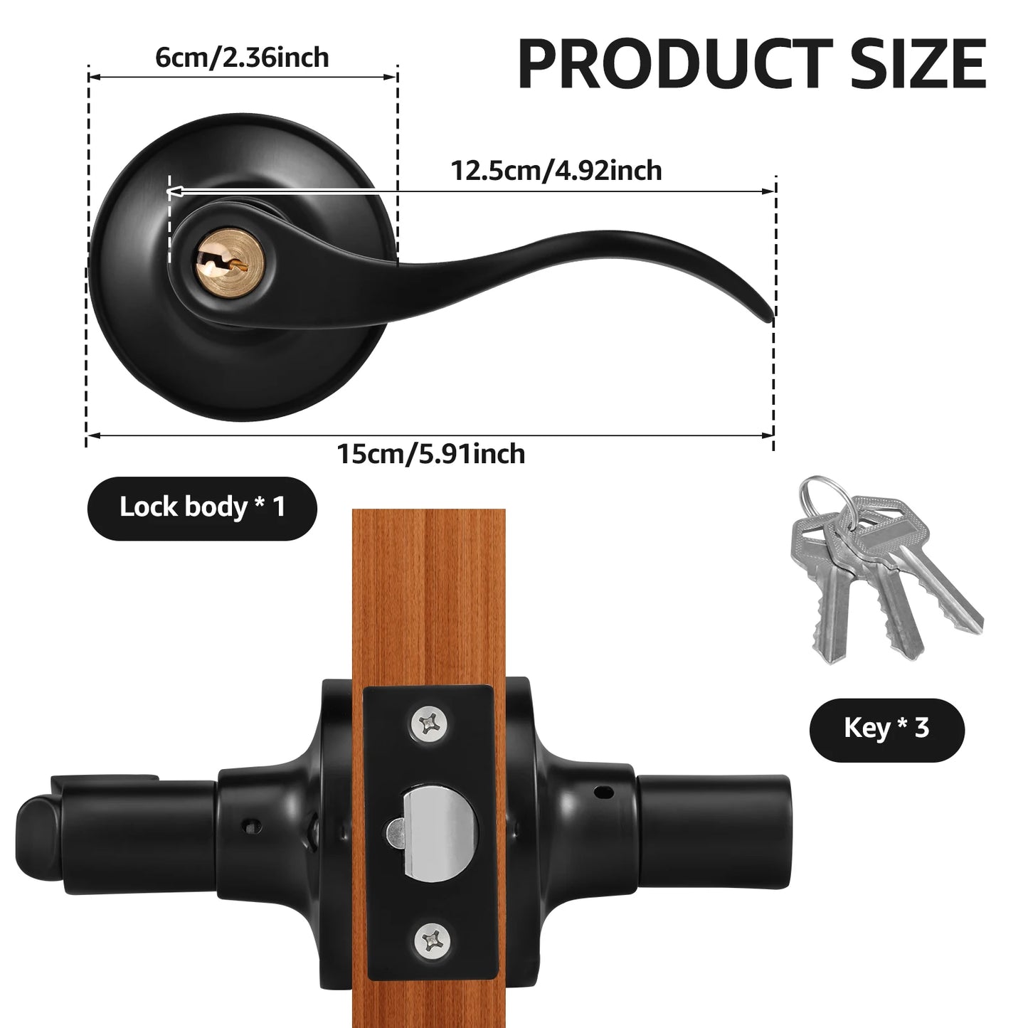Wave Style Keyed Alike Entry Levers, Reversible Keyed Door Handles with Lock and Same Keys, Exterior Interior Entry Locks