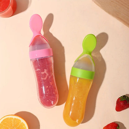 90ml/3oz Baby Silicone Spoon Feeder,Rice Paste Silicone Bottle,Squeeze Food Feeder for Infant-Perfect for Outside and Home