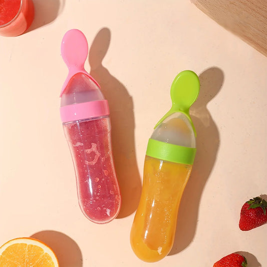 90ml/3oz Baby Silicone Spoon Feeder,Rice Paste Silicone Bottle,Squeeze Food Feeder for Infant-Perfect for Outside and Home