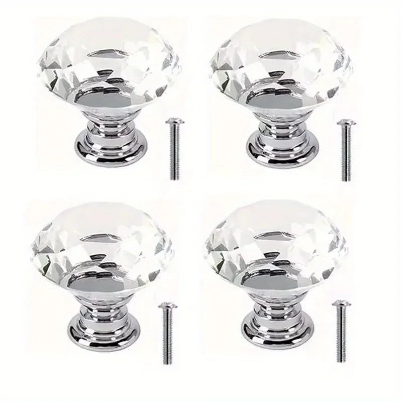 Passage Glass Door Knobs Interior, 16Pcs Diamond Furniture Door Knobs Crystal Glass Pot Cover Handles Cabinet Pull Decorative for Dresser Cupboard Wardrobe