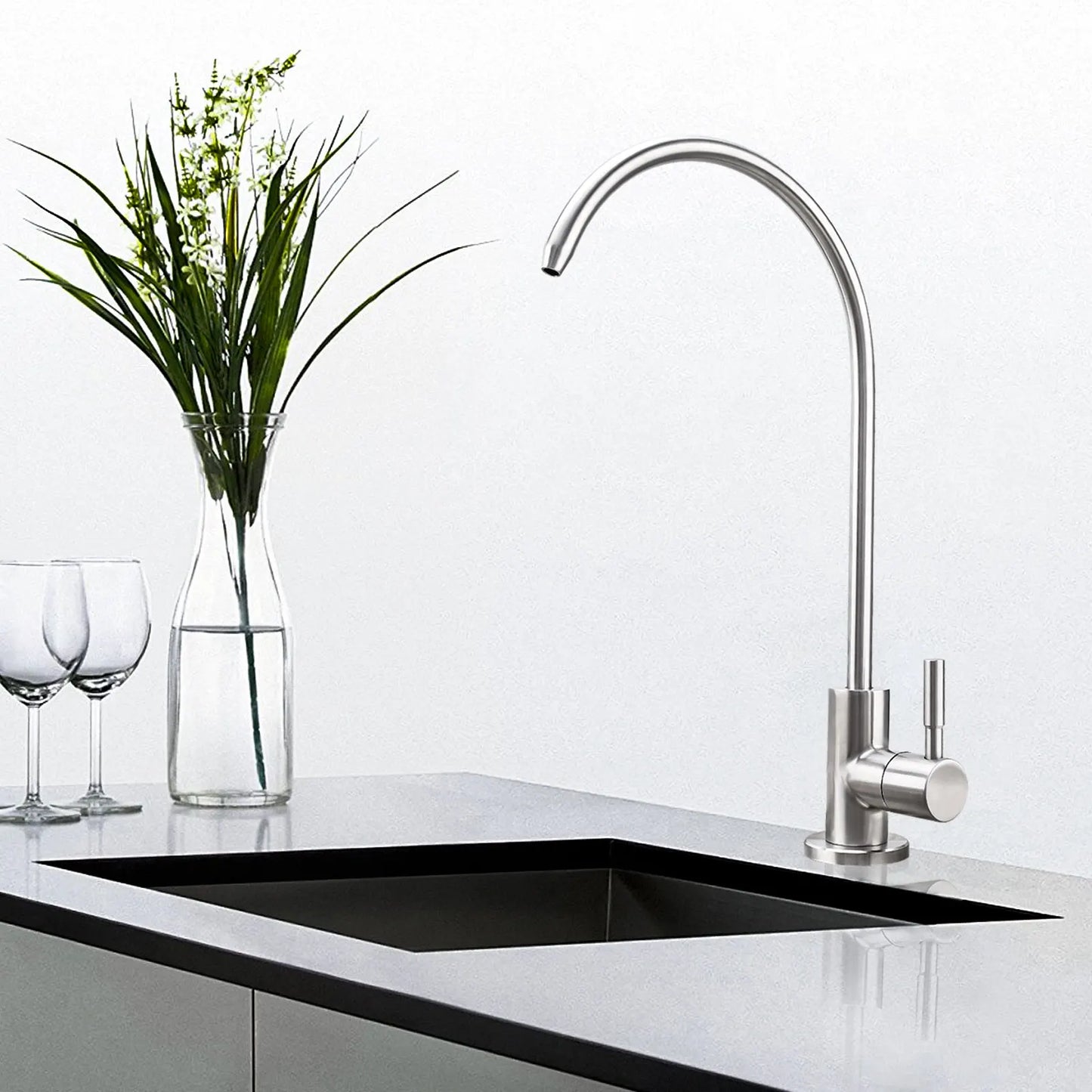 Water Filter Faucet Drinking Water Beverage Faucet 1/4"Kitchen Faucet Water Purifier Tap Drinking Tap Single Cold Water Sink Faucet Stainless Steel Filter Clean Water Faucet