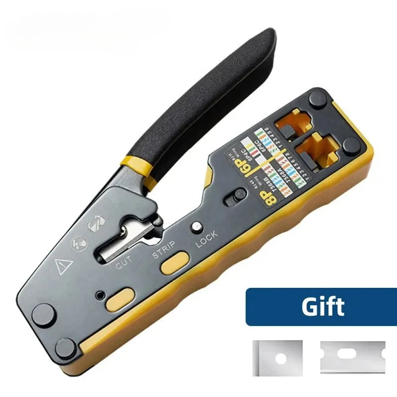 RJ45 Crimp Tool Kit All-in-One Ethernet Crimper Cat7 Cat6 Cat5 Crimping Tool with Network Cable Tester, 50-Pack Cat6 RJ45 Pass Through Connector, 50-Pack Connector Boots