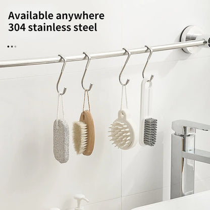 304 Stainless Steel Hook Free Punching Double S-Shape Hook Kitchen Bathroom Cabinet Door Silvery Type Coat Towel Storage Hanger