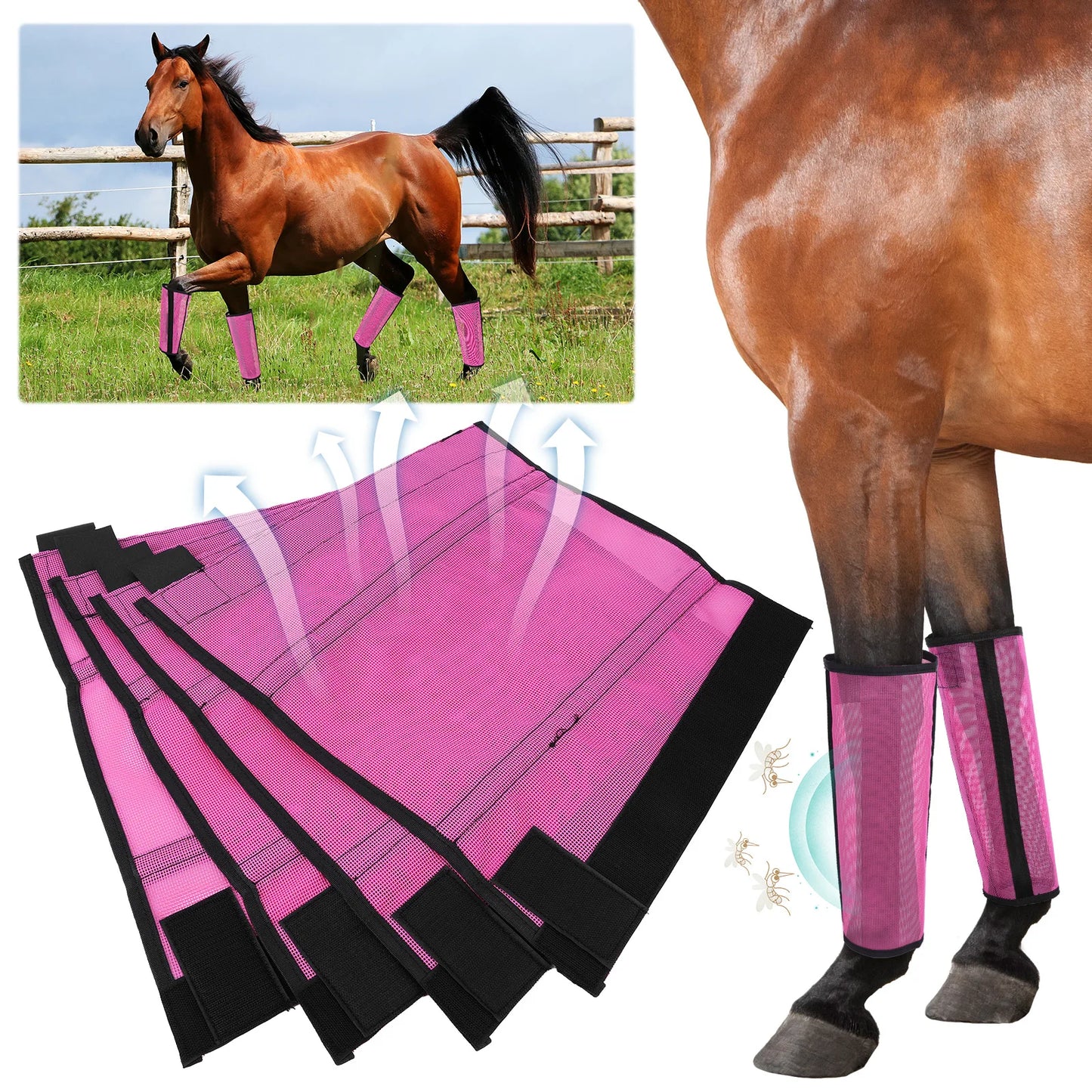4PCS Fly Boot Horse Leg Mosquito Protective Cover Breathable Mesh Horse Boots Horse Leg Guards Horse Leg for Preventing Legs