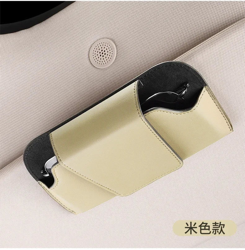 Cowhide Sun Visor Glasses Holder Premium Leather Wear-Resistant Sunglasses Protective Box Auto Eyeglasses Storage Case