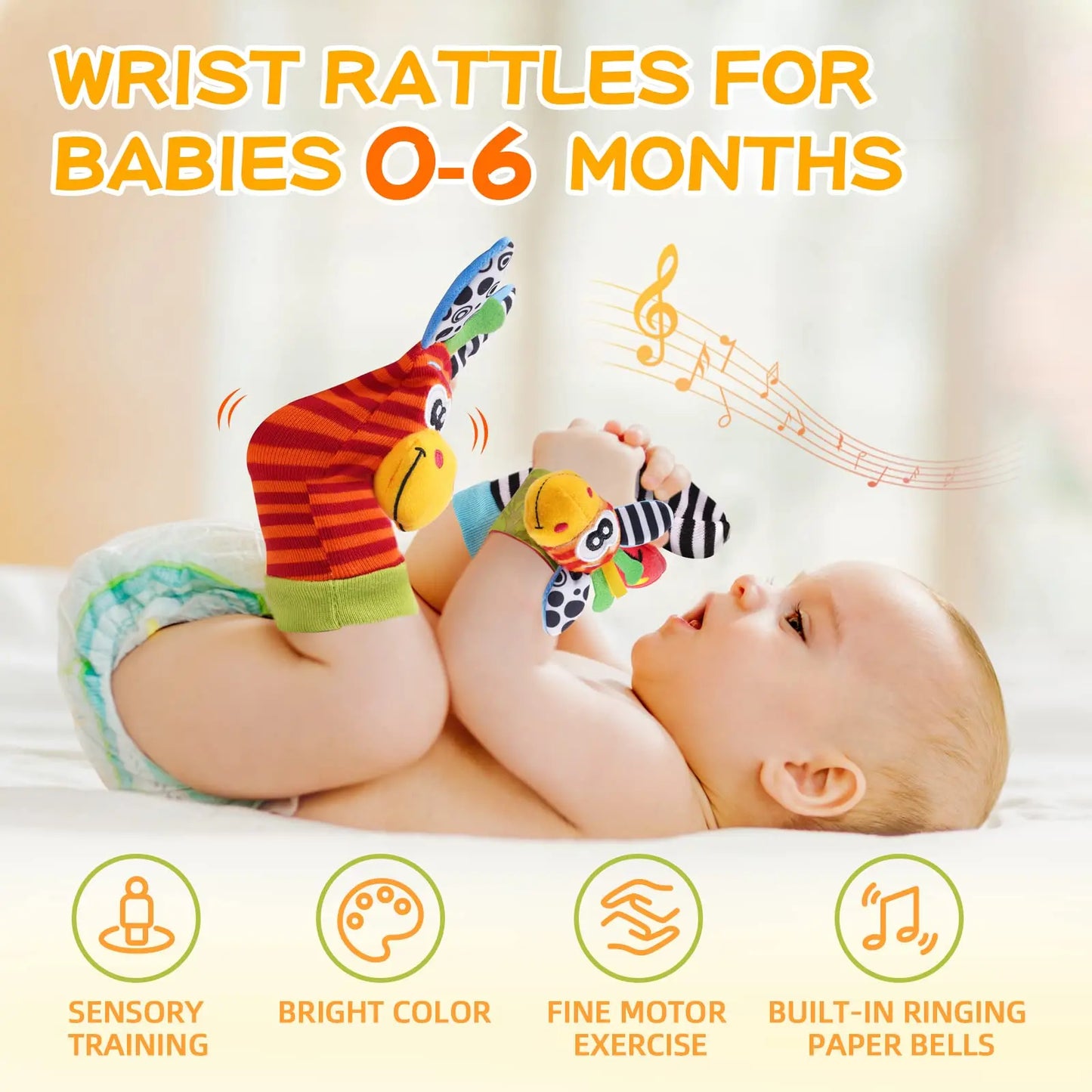 Baby Wrist Rattle Socks and Foot Finder Set, Perfect Baby Toys for 0-12 Months Newborn Boys and Girls As Shower Gifts