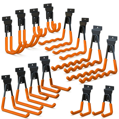 18 Pcs Garage Hooks Heavy Duty - Garage Storage and Organization Ladder Hooks with Non Slip PVC Coating for Hanging Bike，Ladder，Garden Tools，Hose