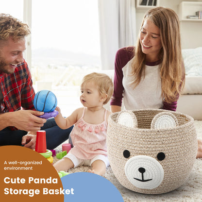 Storage Basket for Nursery – Large 29cmx29cm Cotton Rope Bin with Soft Felt Animal Patch – Toy Organizer, Baby Laundry Hamper, Diaper & Towel Holder – Foldable, Washable & Baby-Safe