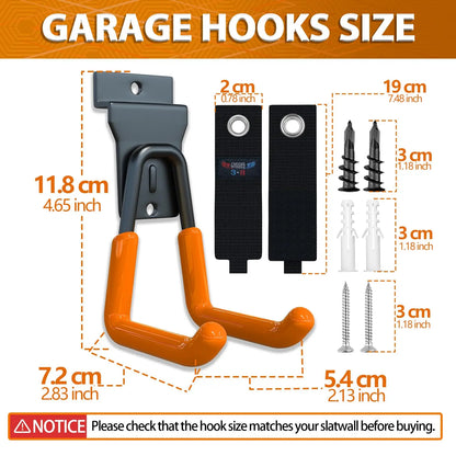 18 Pcs Garage Hooks Heavy Duty - Garage Storage and Organization Ladder Hooks with Non Slip PVC Coating for Hanging Bike，Ladder，Garden Tools，Hose