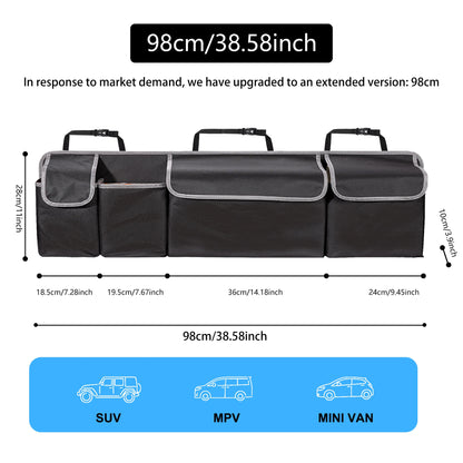 Car Trunk Organizer for SUV Backseat Hanging Organizer for SUV Truck MPV Upgrade Back Seat Storage Bags with 4 Pockets 39*14inch