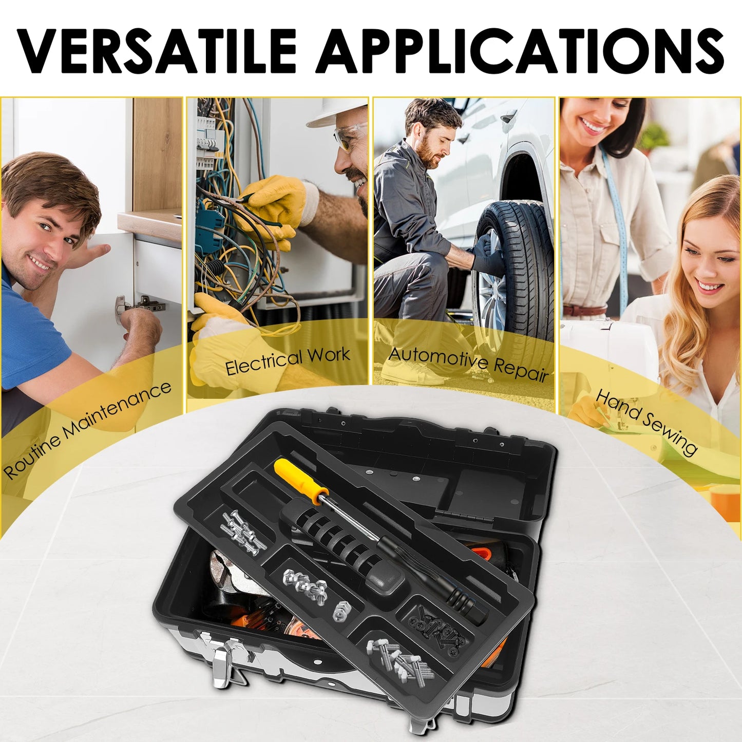 Tool Box, Deep, Long Handle, Extra Large Design, Fixed Divider for Tool Organization, Water and Debris Resistant