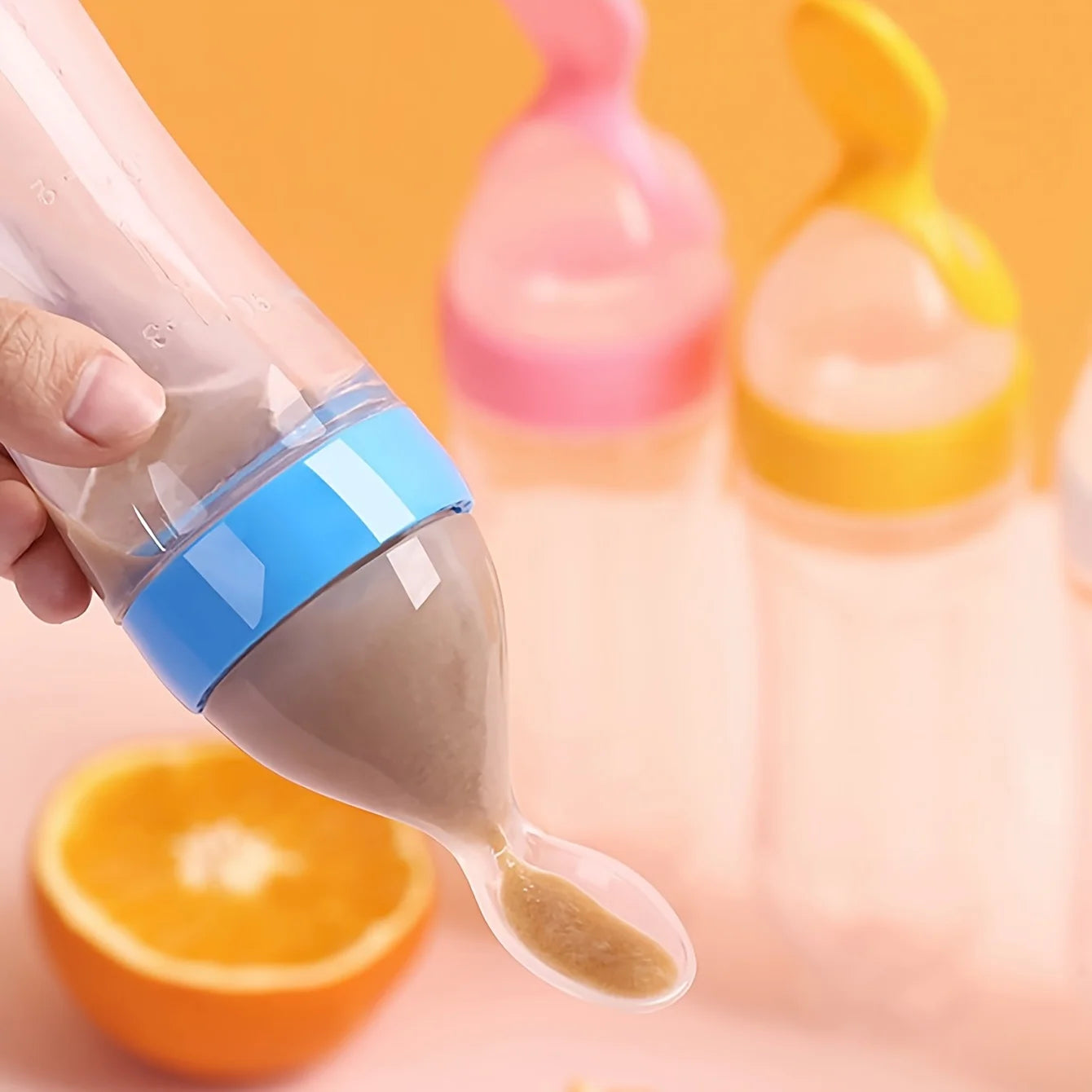9pcs Baby Feeding Set: 1pc Silicone Squeeze Feeding Bottle With Spoon, 2pcs Fruit Feeder Pacifiers, 6pcs Mesh Pouches (2pcs S+2p
