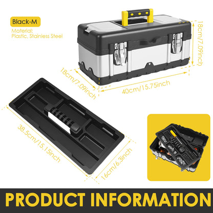 Tool Box, Deep, Long Handle, Extra Large Design, Fixed Divider for Tool Organization, Water and Debris Resistant