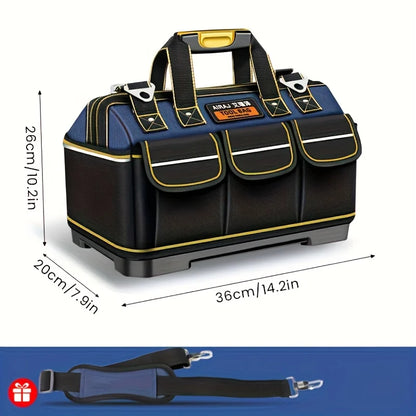 Tool Bag for Men with Waterproof Hard Bottom, Heavy Duty Tool Bag Wide Mouth Tote for Various Instrument, Electrician Carpenter Mechanic