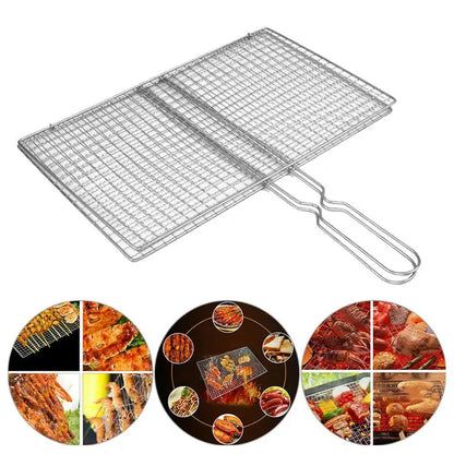 M/L Barbecue Grilling Basket Grill BBQ Net Steak Meat Fish Net Vegetable Silver Iron Mesh Clamp Barbecue Grilling Basket Grill