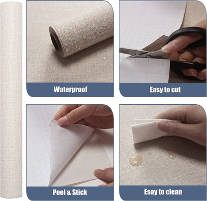 Grasscloth Peel and Stick Wallpaper Linen Self Adhesive Wallpaper Waterproof Removable Contact Paper for Cabinets Countertops