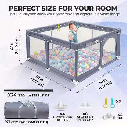 Uanlauo Beige Small Baby Playpen - 50x50in Playpen for Babies and Toddlers, Safe Indoor Play Pen, Baby Pen with Storage Bag and Breathable Mesh