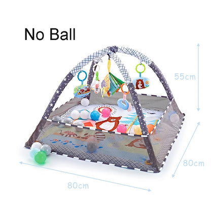 Baby Gym Play Mat, 8-in-1 Tummy Time Mat & Ball Pit with 6 Toys, Washable Baby Activity Mat for Visual, Hearing, Sensory, Motor Development, Babies Gift for Newborn Infant 0-3-6-9-12 Months