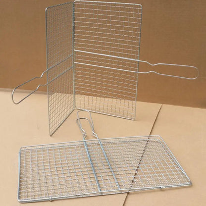 M/L Barbecue Grilling Basket Grill BBQ Net Steak Meat Fish Net Vegetable Silver Iron Mesh Clamp Barbecue Grilling Basket Grill