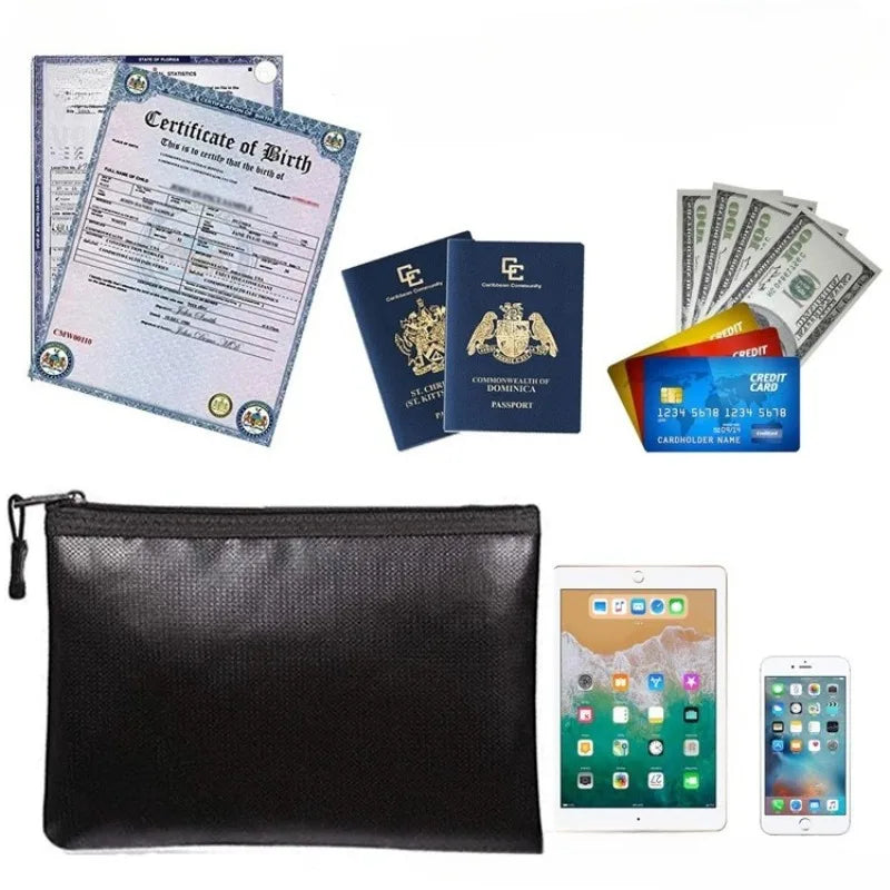 XL/L/M/S Fireproof Waterproof Document Bag Fire Safe Storage Pouch with Zipper Cash File Envelope Holder for H