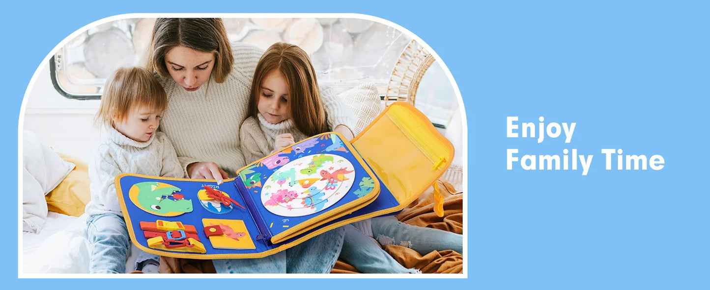 Toddler Busy Board Montessori Toys Learning Educational Activities Travel Toy Dinosaur Dress up Sensory Life Skill Backpack