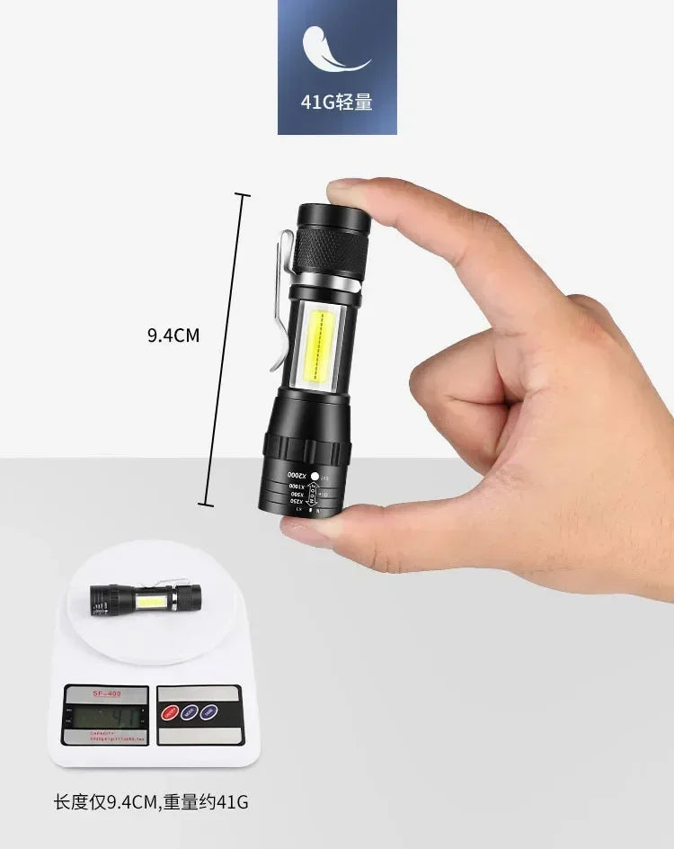 3 PCS Mini LED COB Flashlight Portable Rechargeable Torch with Pen Clip Zoomable Waterproof Light Tactical Lamp Camping Lantern