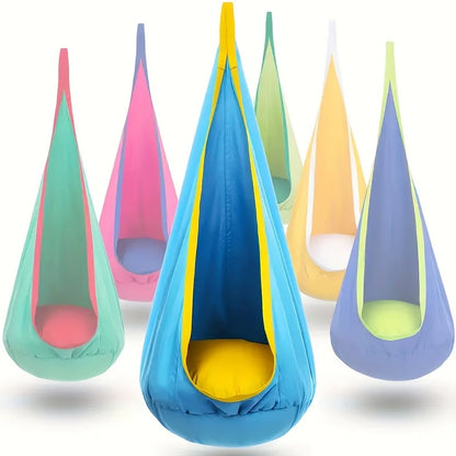 All-in-One Hanging Hammock Chair with Inflatable Pillow | Heavy-Duty Capacity, Storage Pocket | Indoor/Outdoor Hanging Seat