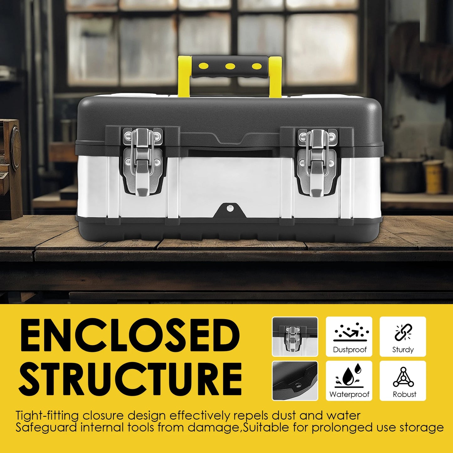 Tool Box, Deep, Long Handle, Extra Large Design, Fixed Divider for Tool Organization, Water and Debris Resistant
