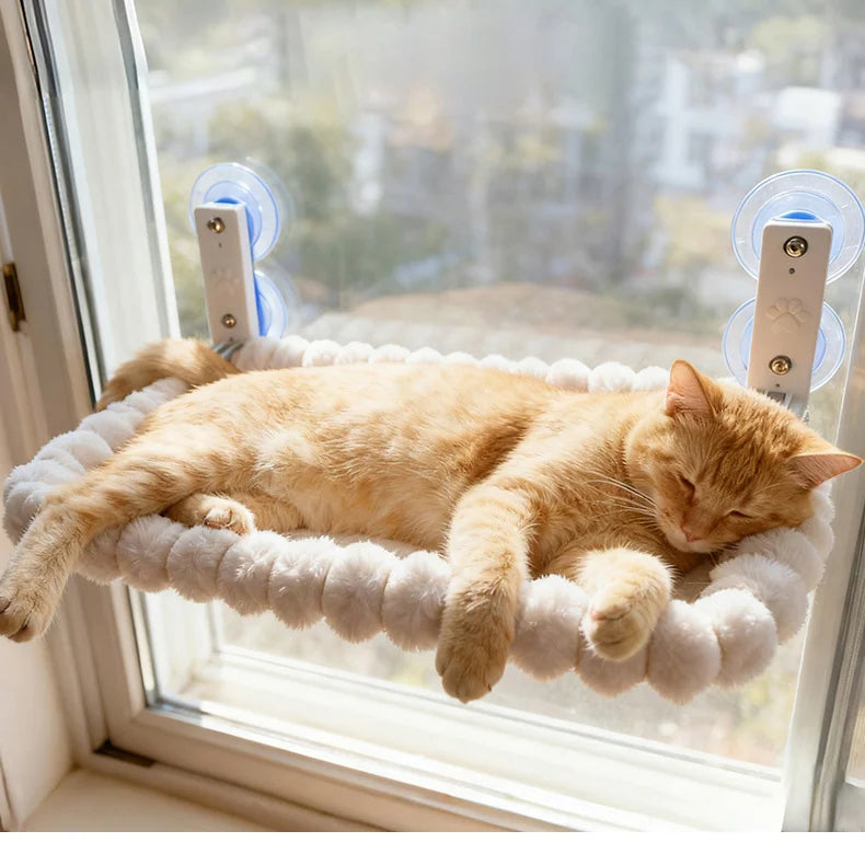 Foldable Cat Window Perch - Cordless, Ultra Soft Machine Washable Bed with 4-Sided Bolster, Metal Frame - Window Hammock for Large Cats and Kittens