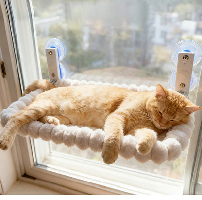 Foldable Cat Window Perch - Cordless, Ultra Soft Machine Washable Bed with 4-Sided Bolster, Metal Frame - Window Hammock for Large Cats and Kittens