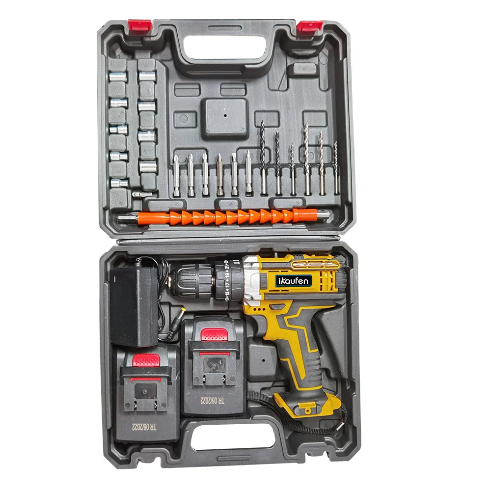 Cordless Drill: Multifunctional 21V rechargeable impact drill lithium battery cross-border flashlight gun drill electric screwdriver electric dr