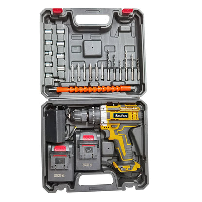 Cordless Drill: Multifunctional 21V rechargeable impact drill lithium battery cross-border flashlight gun drill electric screwdriver electric dr