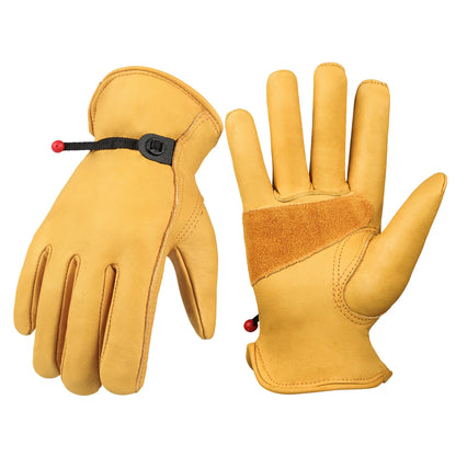 Men's HydraHyde Leather Winter Work Gloves | Water-Resistant | Insulated Cow Leather Work Glove Soft Cowhide Welding Security Protection Gloves Workers Mechanic Driver Hunting Driving Farm Garden Glove
