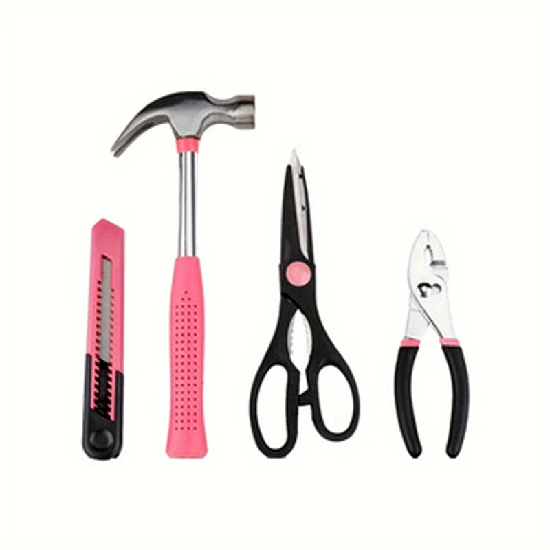 39pc Pink Home DIY Repair Tool Kit Set. Women Ladies Beginner Complete Hand Tools in a Portable Toolbox Case for the Household and Office