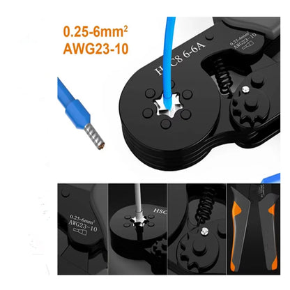 Ferrule Crimping Tool Hexagonal Self-Adjustable Ratchet Kit 23-10AWG 0.25-6mm² Crimper Kit with 400-2000pcs Wire Terminals