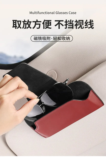 Cowhide Sun Visor Glasses Holder Premium Leather Wear-Resistant Sunglasses Protective Box Auto Eyeglasses Storage Case