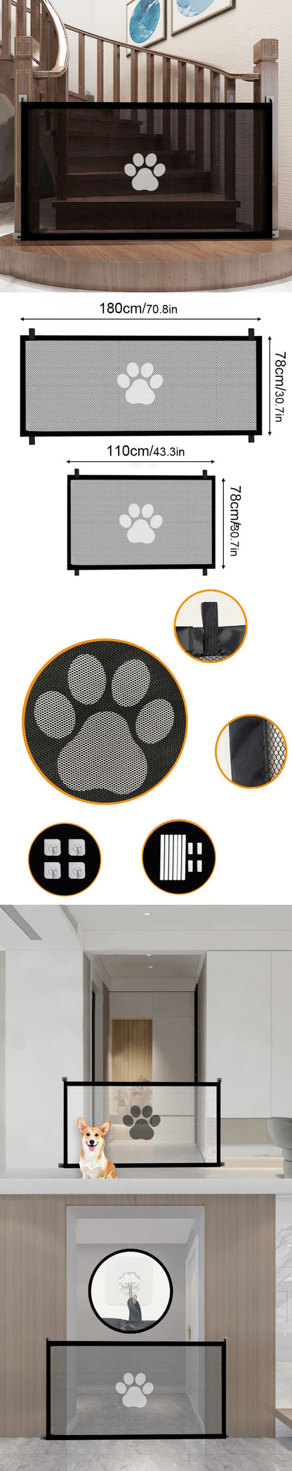Pet Dogs Baby Safety Fence Cat and Dog Safety Fences Pet Divider Fences Portable Folding Breathable Mesh to Ensure Pet Safety