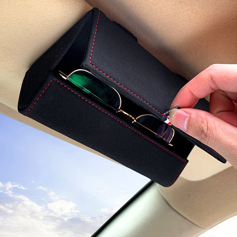 Car Sun Visor Suede Leather Sunglasses Case Microsoft Eyeglasses Hanger Car Glasses Holder Glasses Box Organizer Mount