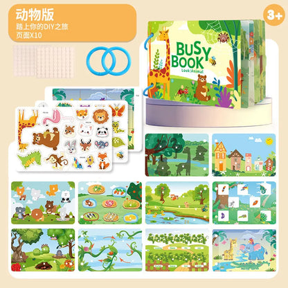 Busy Book for Toddlers Ages 2-6 Quiet Book Preschool Learning Activity Reusable Sticker & Velcro Matching Montessori Fine Mot