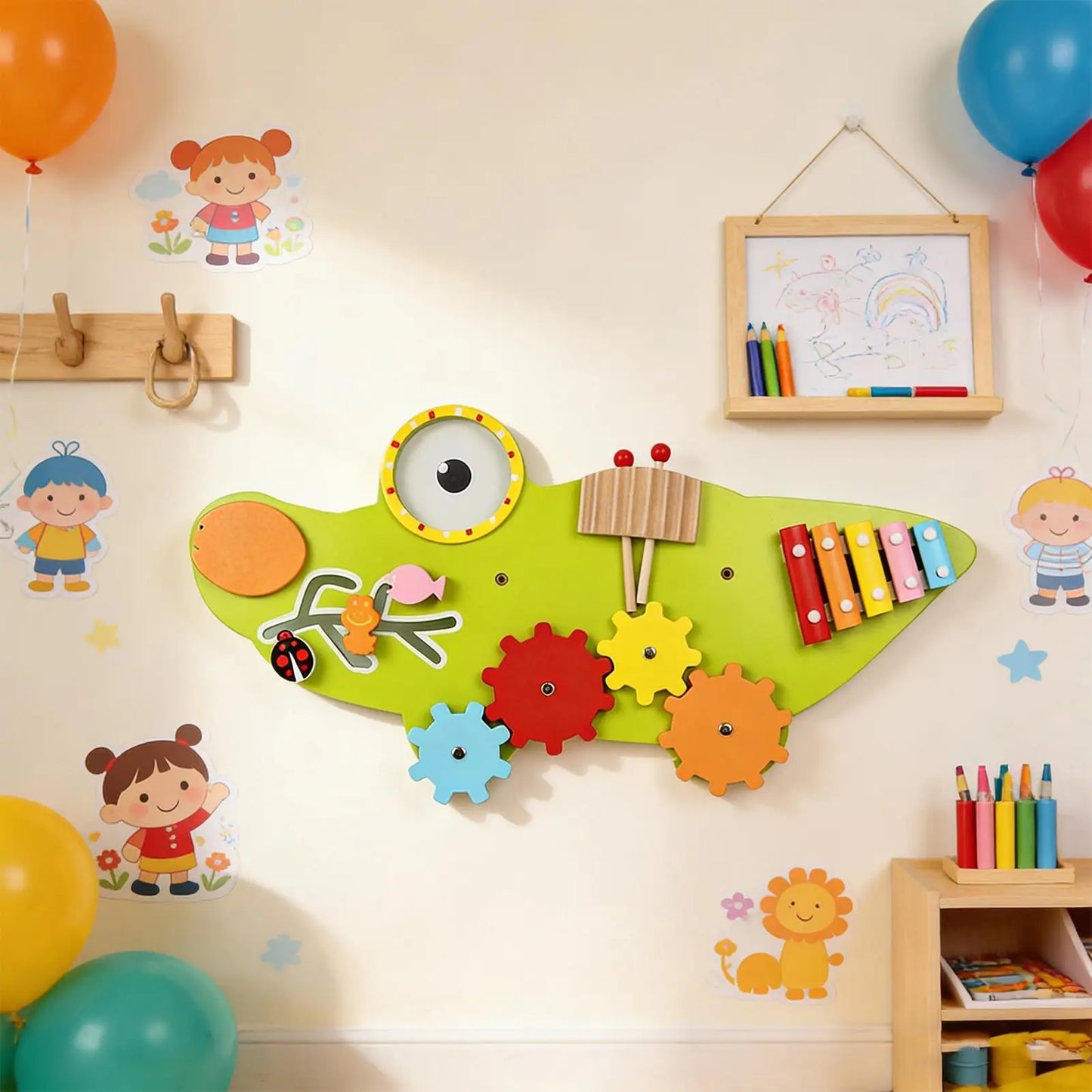 11-in-1 Kids Wall Busy Panels Wooden Sensory Board Montessori Sensory Learning Activity Center for Children Playroom Toys