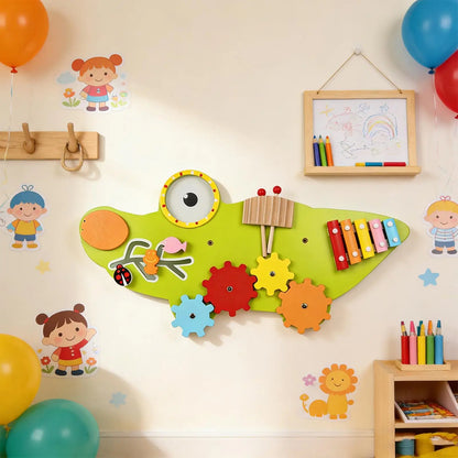11-in-1 Kids Wall Busy Panels Wooden Sensory Board Montessori Sensory Learning Activity Center for Children Playroom Toys