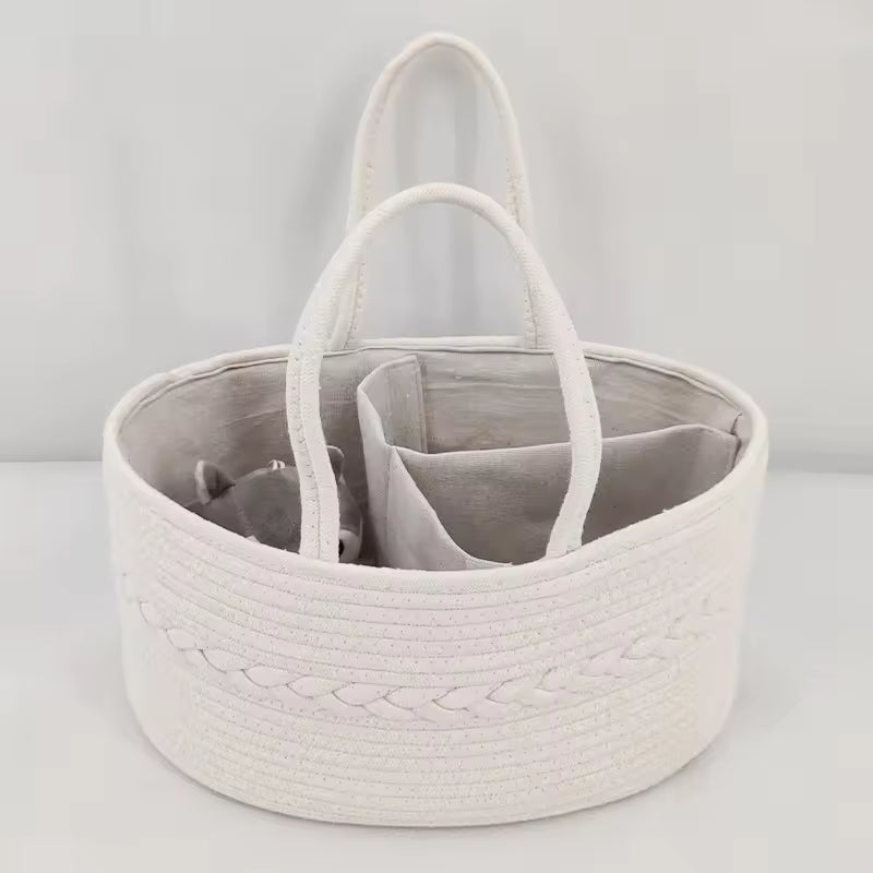 Baby Changing Basket Includes Diaper Caddy - Soft & Waterproof Dual-Cover, Portable, Changing Pad for Dresser & Changing Table, Gift for Baby Shower, Organic Cotton Rope