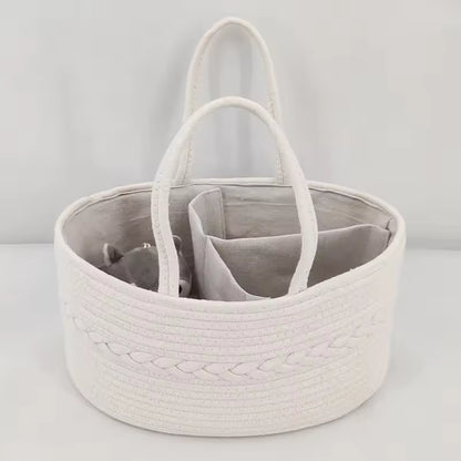 Baby Changing Basket Includes Diaper Caddy - Soft & Waterproof Dual-Cover, Portable, Changing Pad for Dresser & Changing Table, Gift for Baby Shower, Organic Cotton Rope